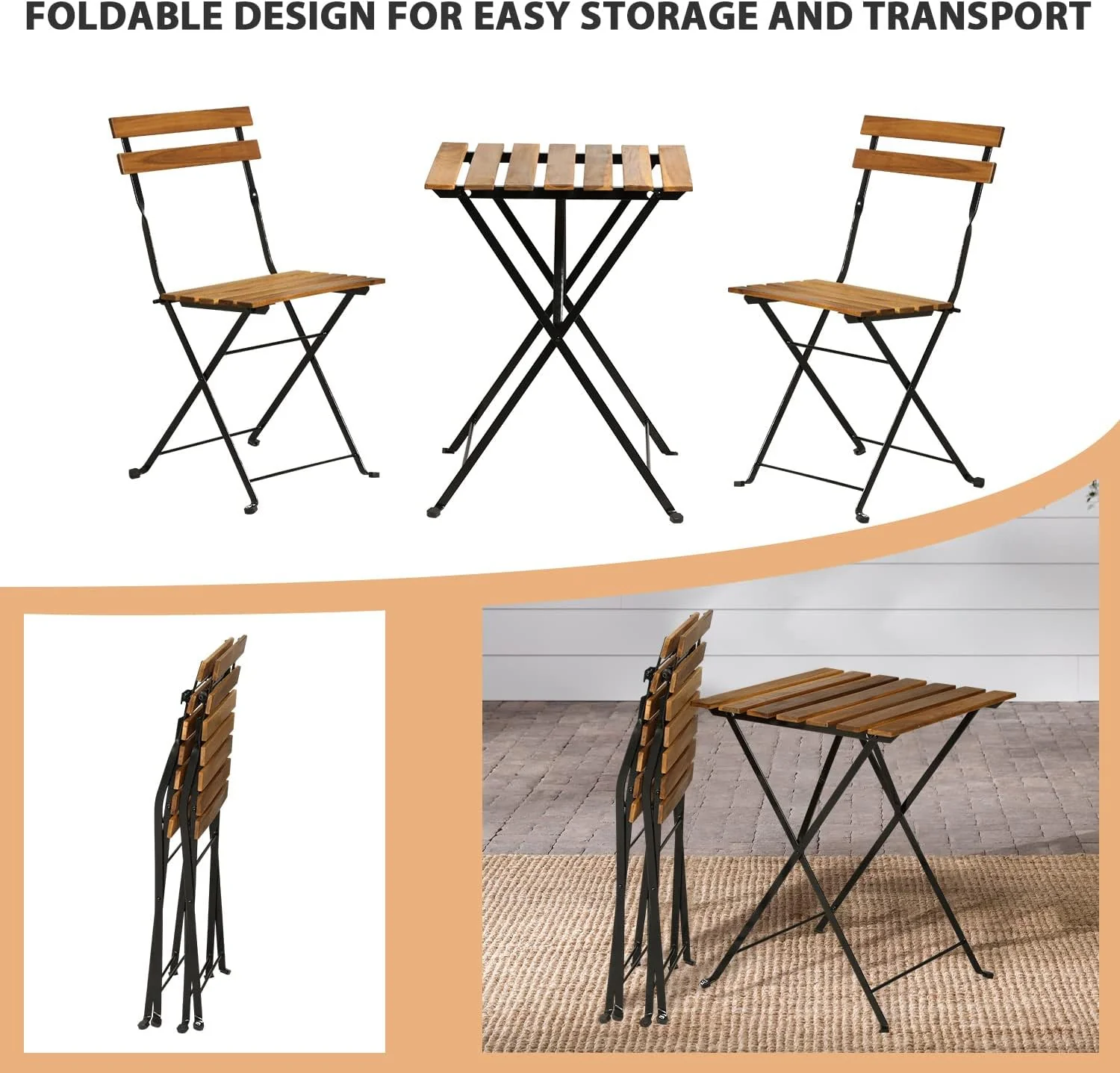 Set of 2 Patio Bistro Table and Chairs Sets - Image 4