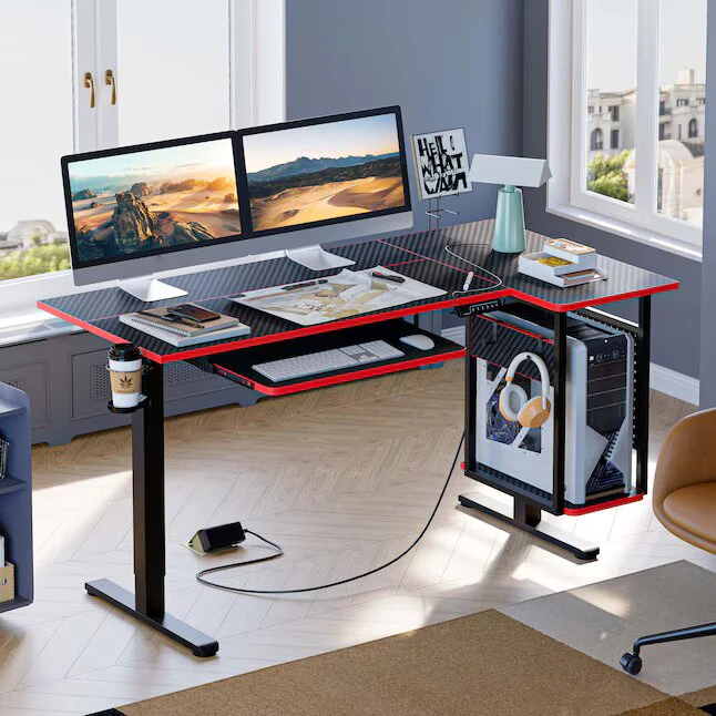Black Computer Desk with Keyboard Tray - Image 2