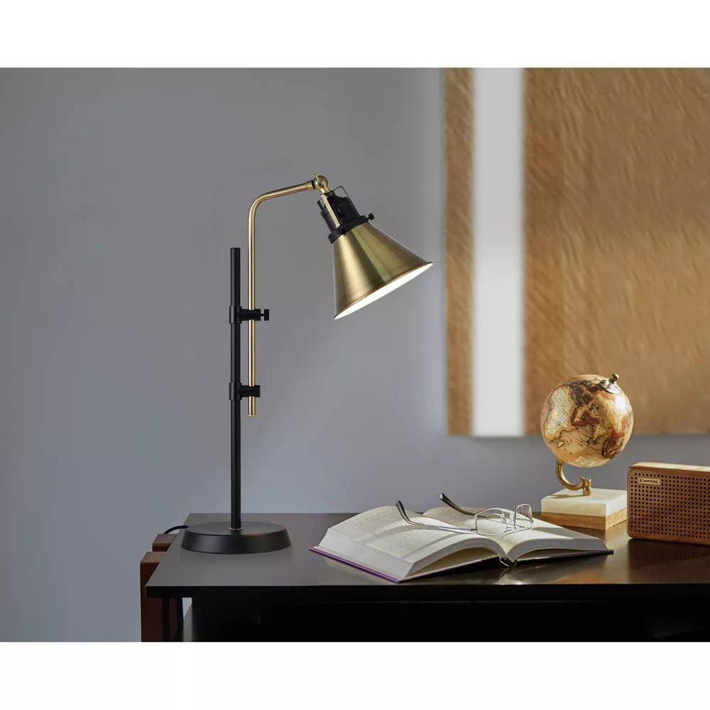 Black Metal Adjustable Table Lamp with Bronze Finish - Image 2