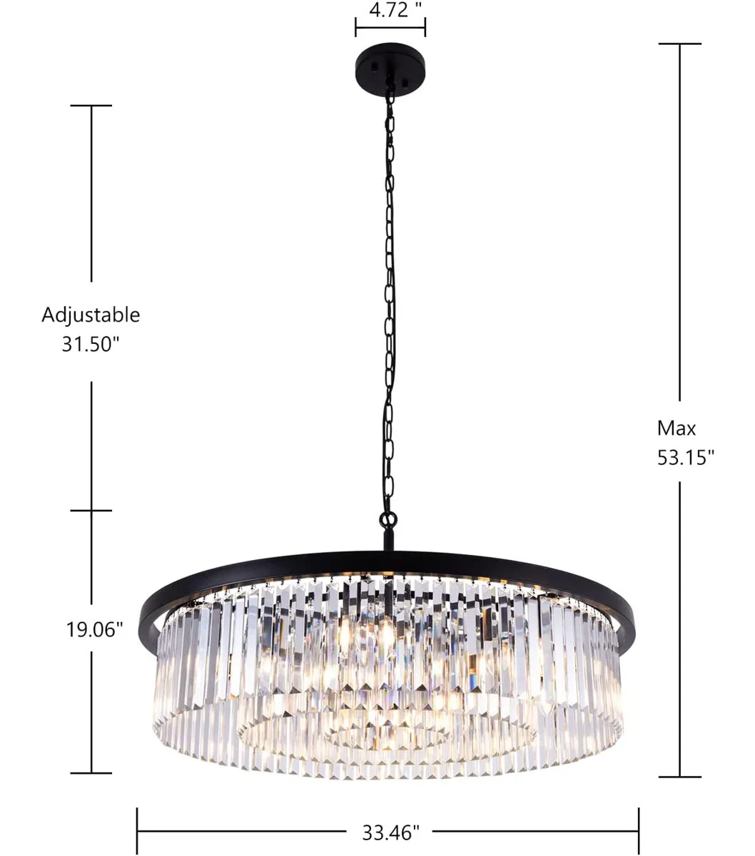 Black Modern Crystal Drum Tiered Chandelier Light Fixture - Image 3