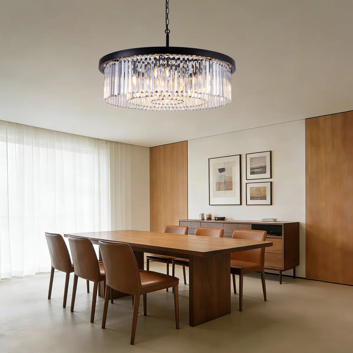 Black Modern Crystal Drum Tiered Chandelier Light Fixture - Image 4