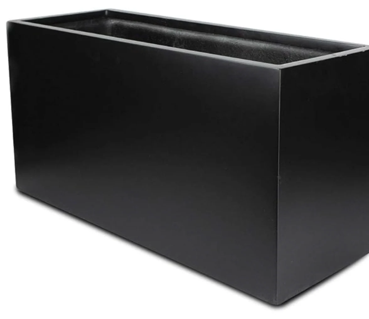 Black Rectangle Large Planter - Modern Planting Box Fiberglass Flower Pot 16" High x 12" Wide x 31.5" Long SHOWROOM ITEM