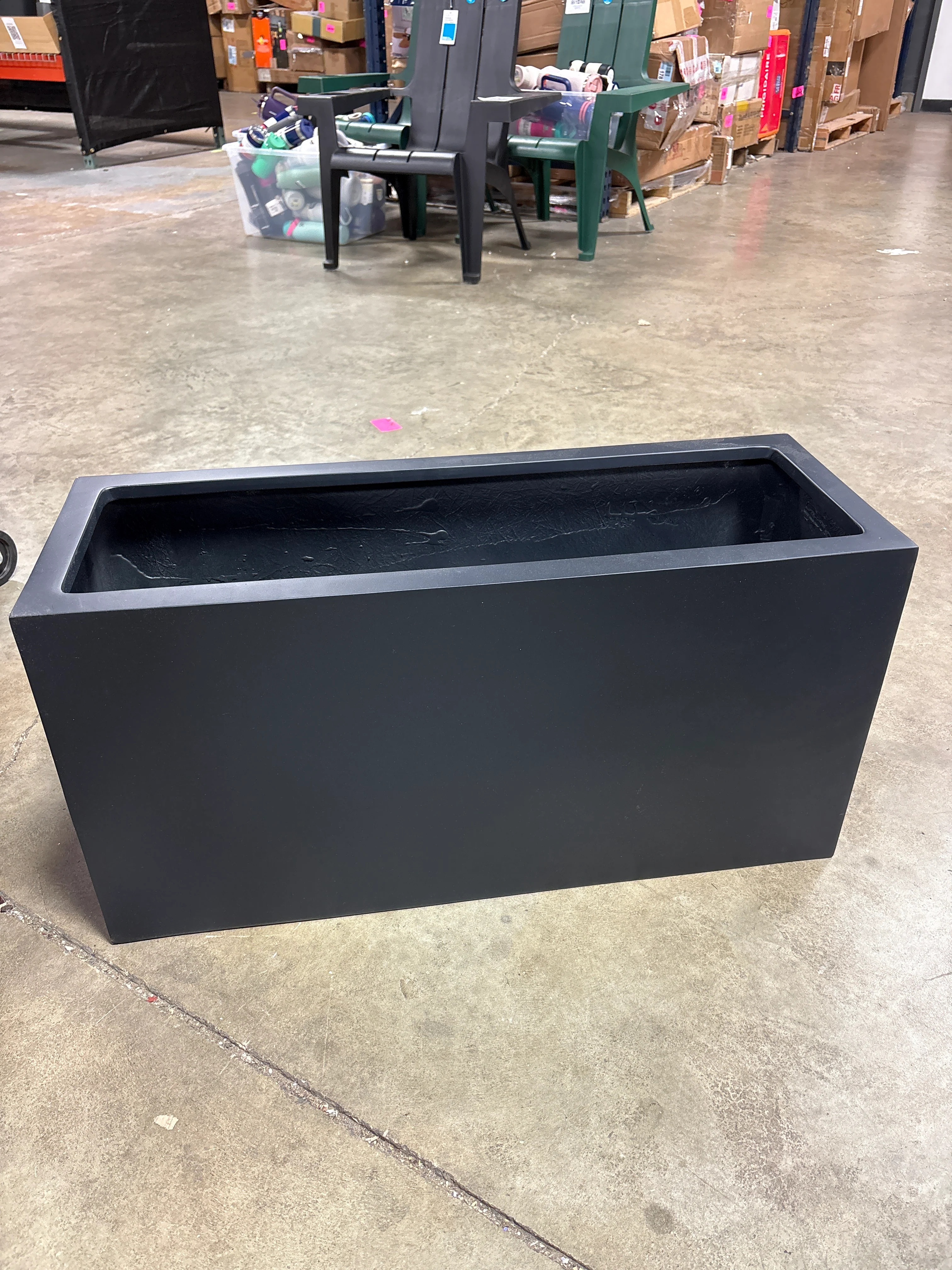 Black Rectangle Large Planter - Modern Planting Box Fiberglass Flower Pot 16" High x 12" Wide x 31.5" Long SHOWROOM ITEM - Image 2