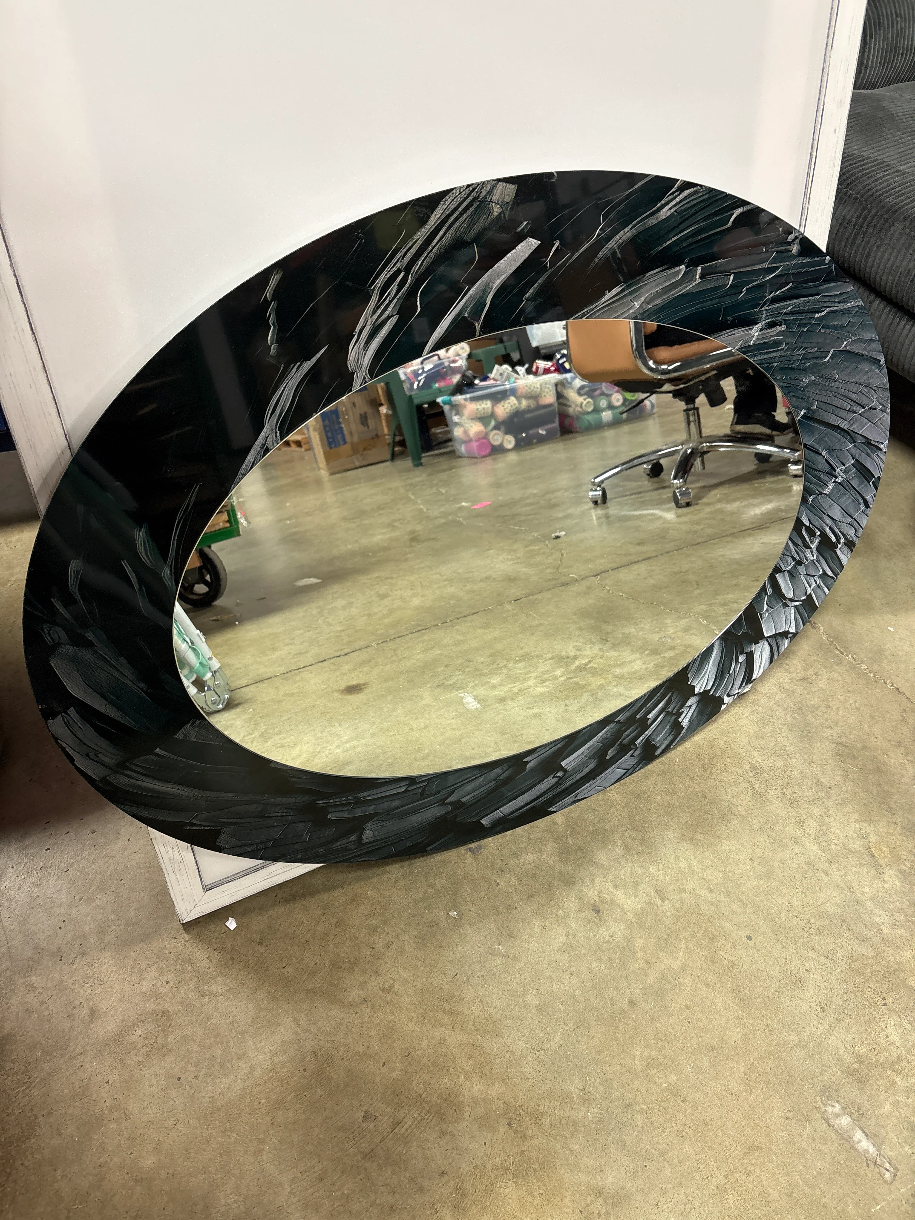 Black Spiraling Fractal Sprial - Black Oval Wall Mirror Decor SHOWROOM ITEM - Image 3