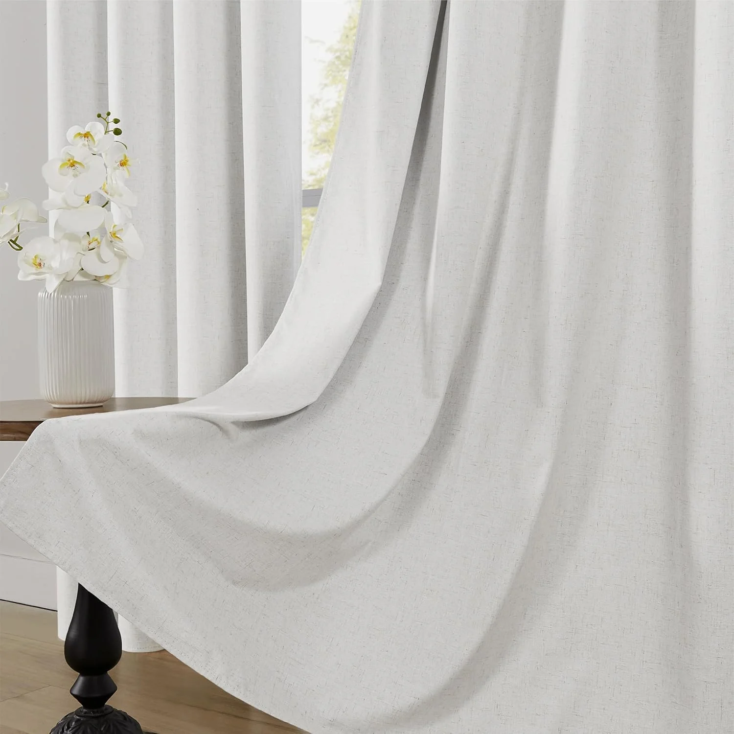 Thick Linen Curtains Blackout Drapes with Grommet 2 Panels Ivory - Image 2