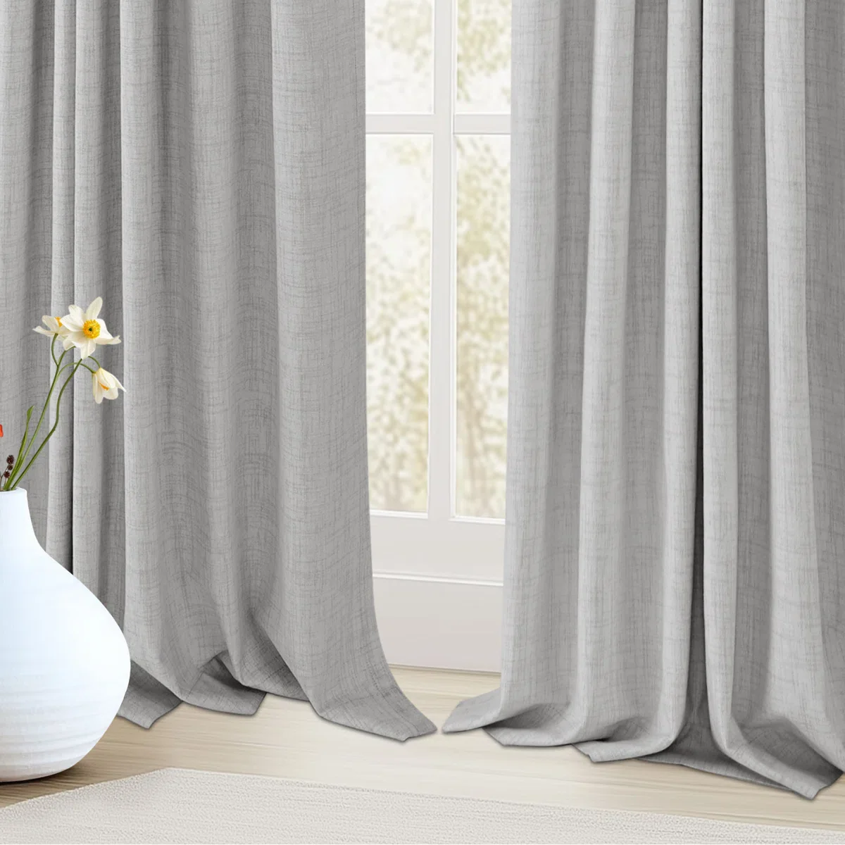 100% Blackout Linen Textured Curtains Solid Thermal Insulated Drapes (2 Panels Set) - Image 3