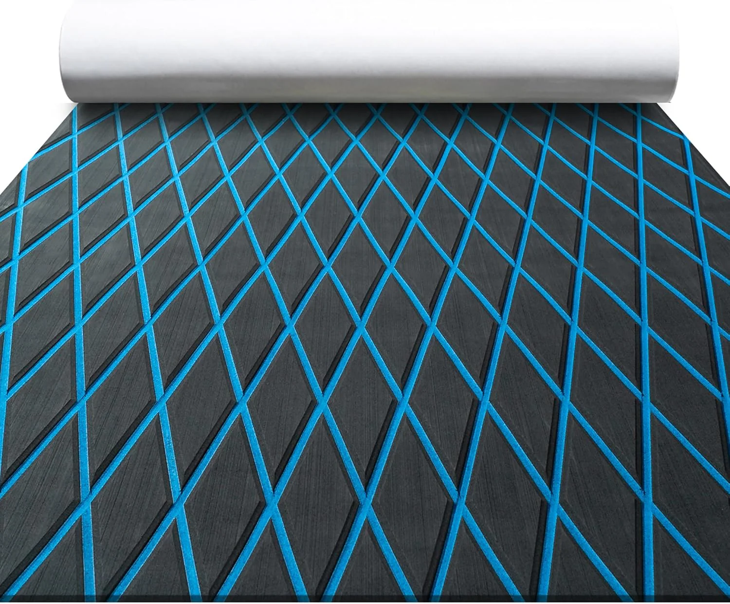 Boat Flooring EVA Foam Boat Decking Marine Mat, 75''x 28'', Dark Grey with Blue Lines