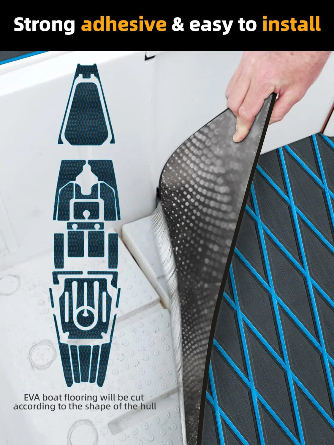 Boat Flooring EVA Foam Boat Decking Marine Mat, 75''x 28'', Dark Grey with Blue Lines - Image 5