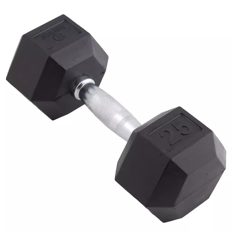 BodySport Rubber Encased Hex Dumbbell Weight, Black