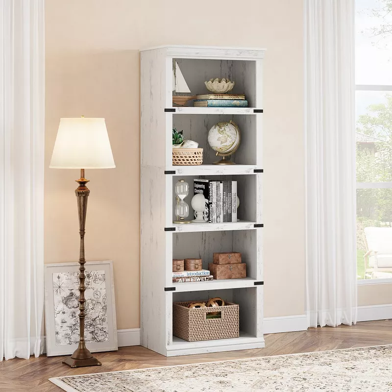 5-Tier Open Bookcase with Storage Shelves, Floor Standing Unit, White Finish