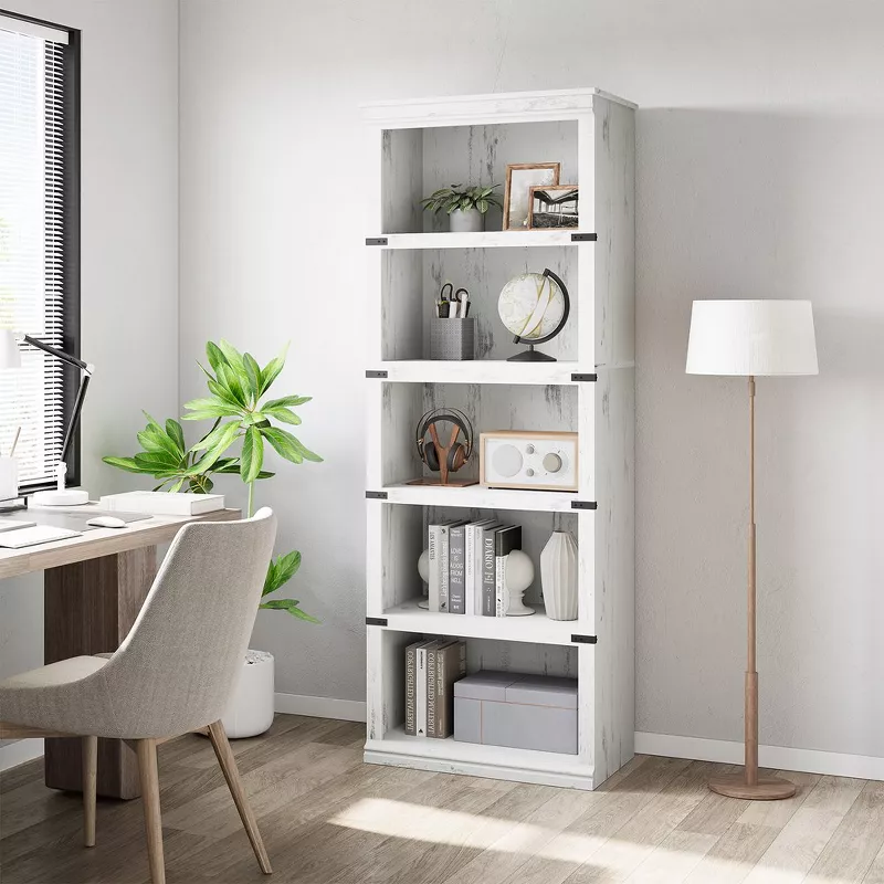 5-Tier Open Bookcase with Storage Shelves, Floor Standing Unit, White Finish - Image 2