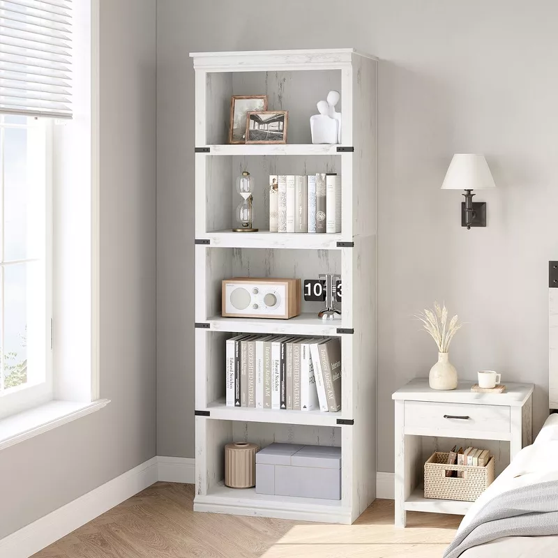 5-Tier Open Bookcase with Storage Shelves, Floor Standing Unit, White Finish - Image 5