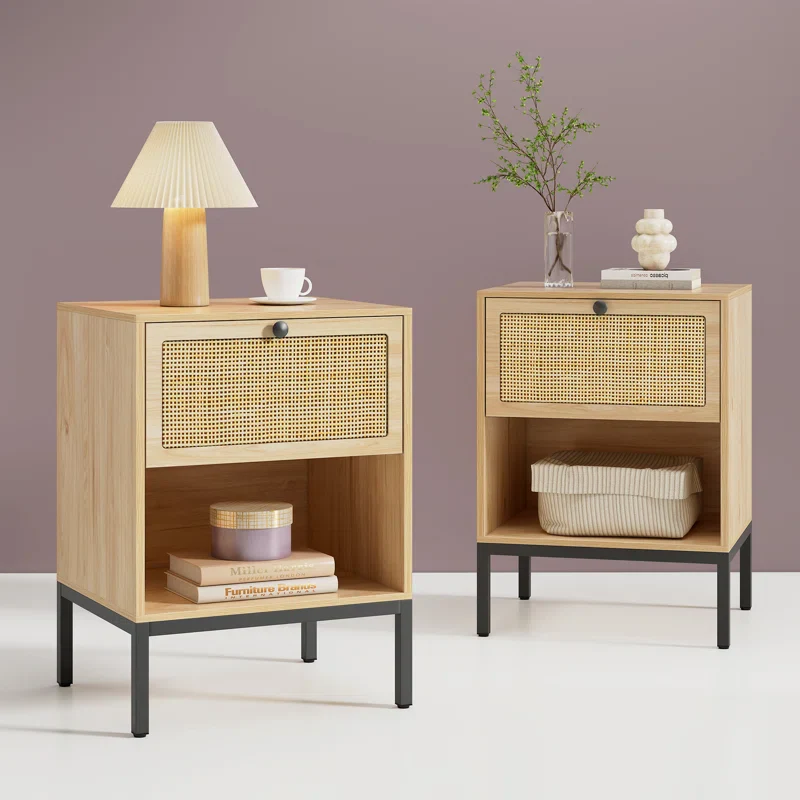 Bosonohy Boho Natural Rattan 1-Drawer Nightstand (Set of 2) - Image 2