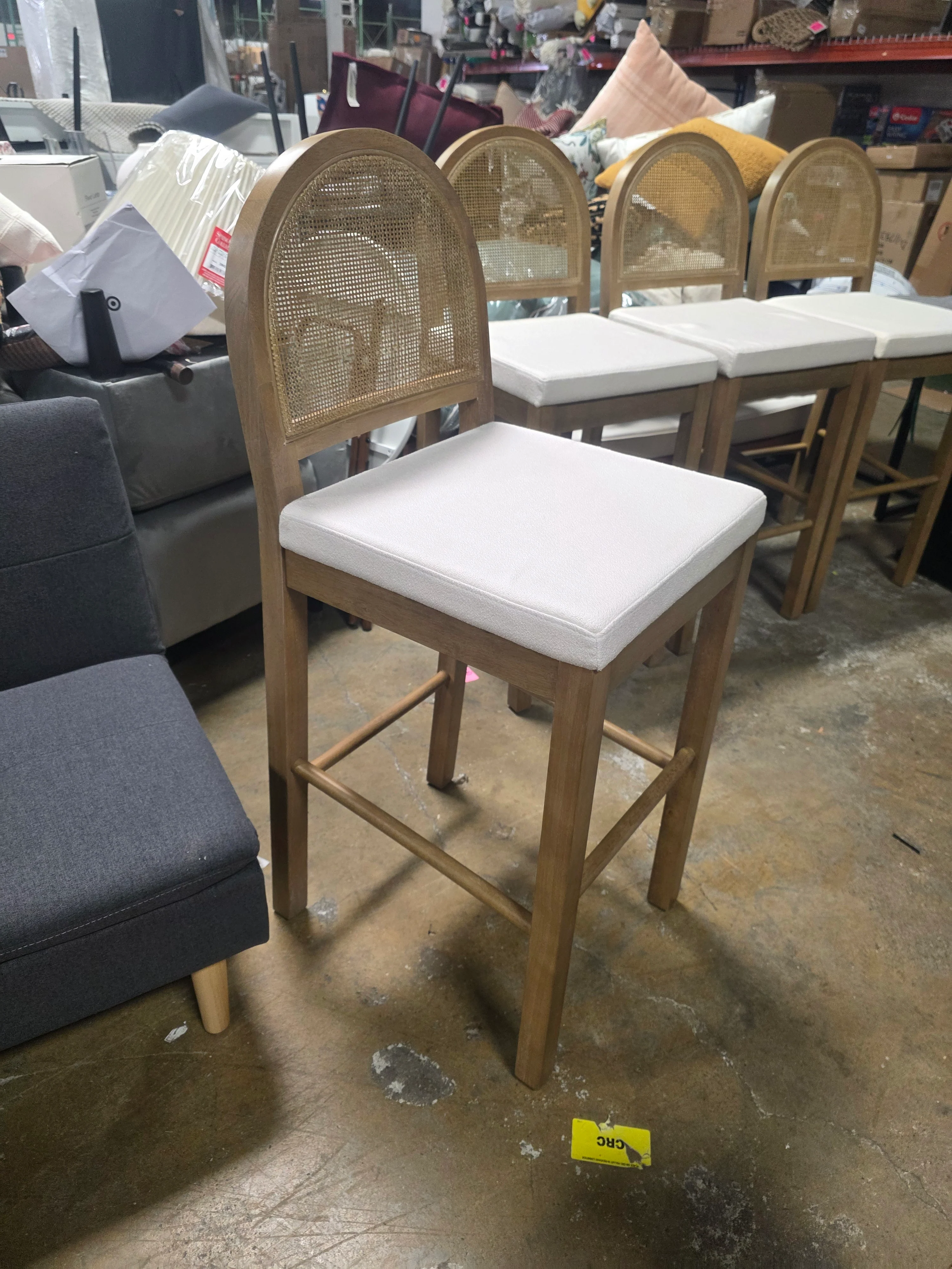 Boucle & Rattan Bar Stools Light Brown (Set of 4) - SHOWROOM ITEM - Image 3