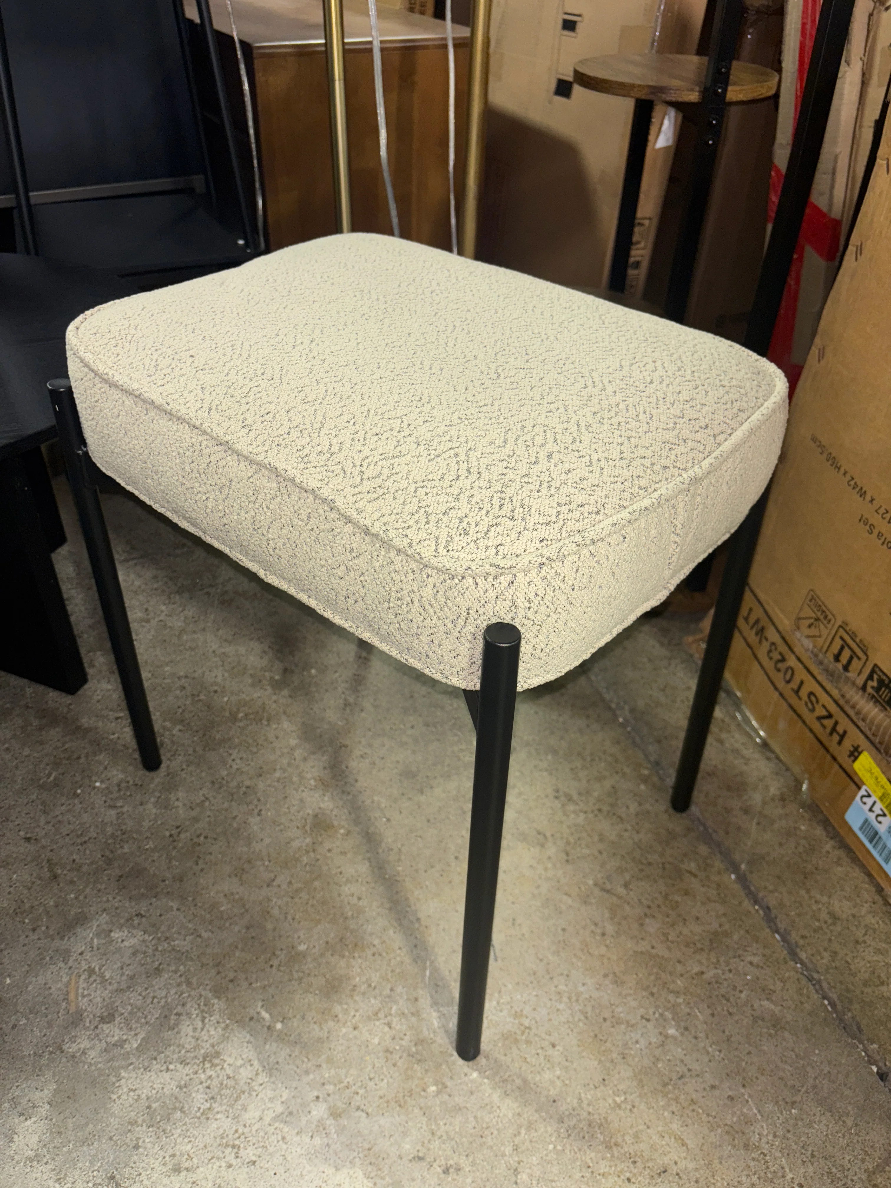 Boucle Square Footrest Ottoman Makeup Vanity Stool Beige SHOWROOM ITEM - Image 2