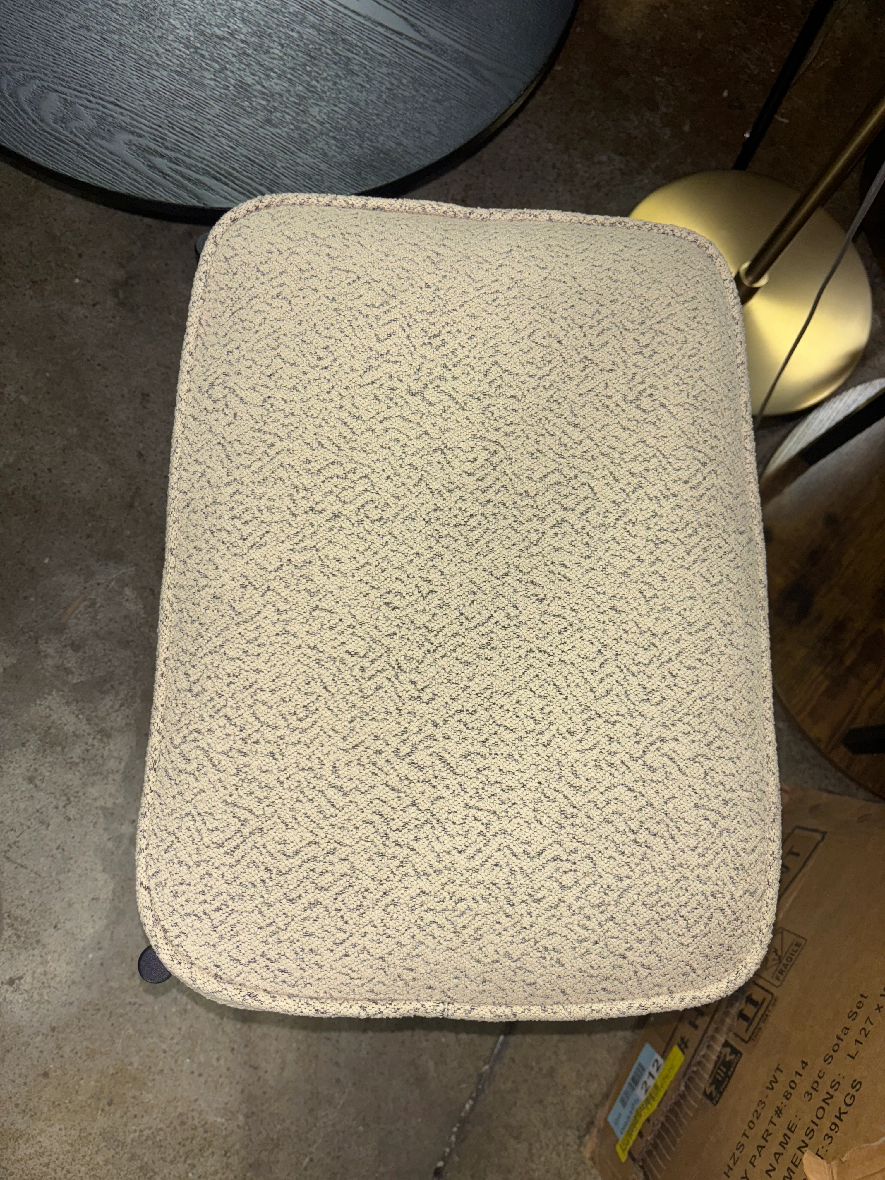 Boucle Square Footrest Ottoman Makeup Vanity Stool Beige SHOWROOM ITEM - Image 3