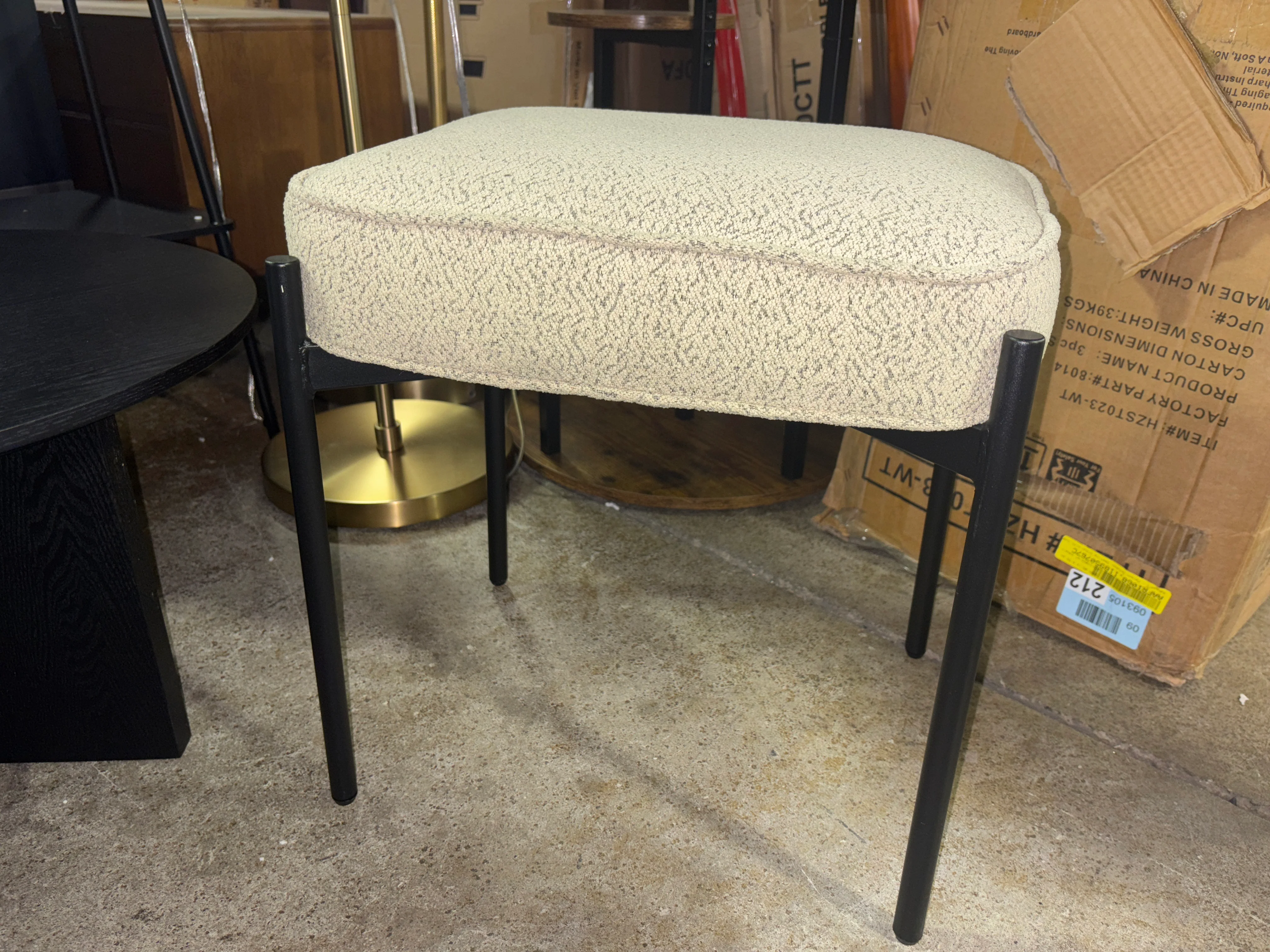 Boucle Square Footrest Ottoman Makeup Vanity Stool Beige SHOWROOM ITEM - Image 4