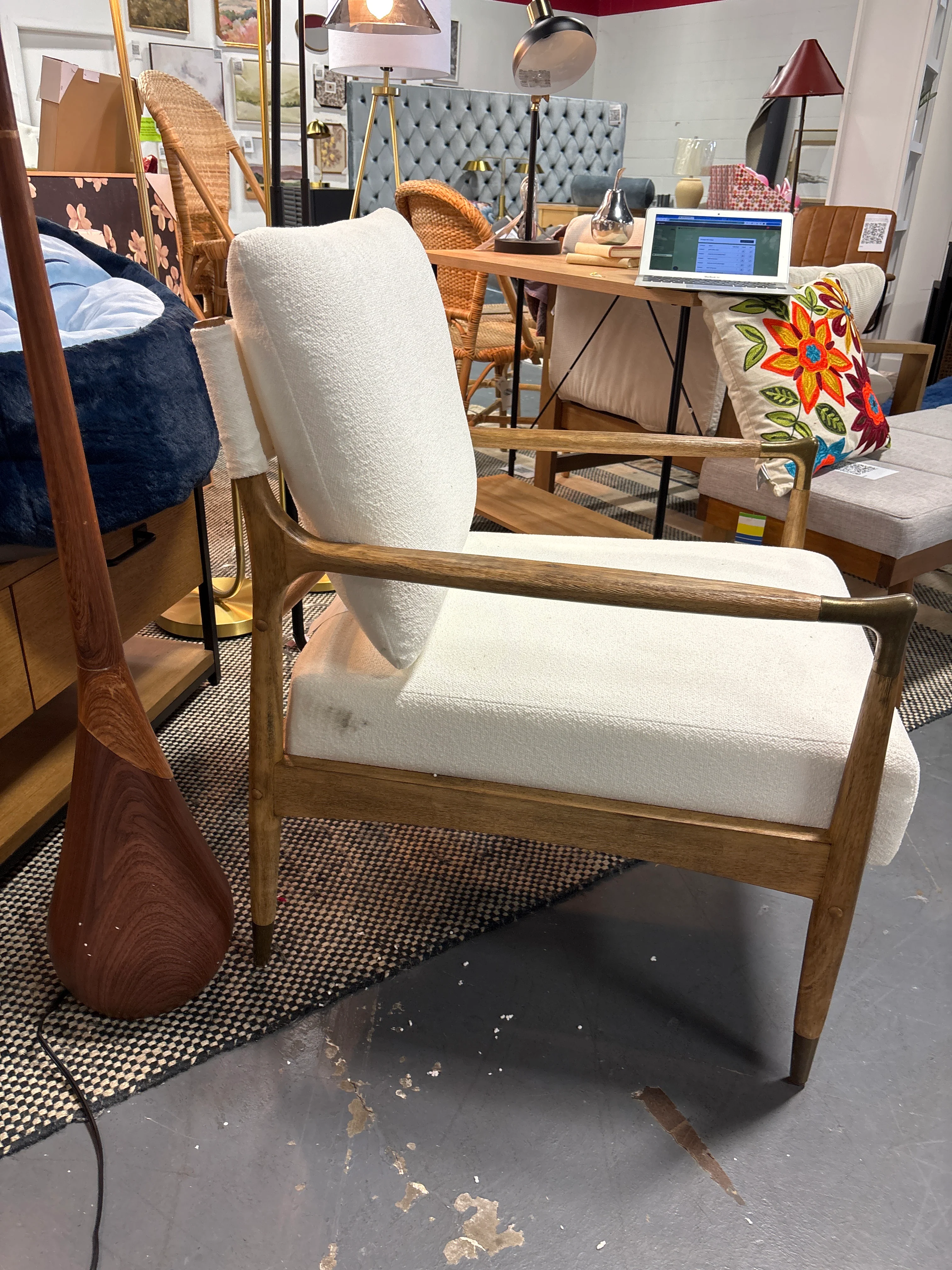 Boucle Upholstered Accent Arm Chair with Brass Details SHOWROOM ITEM - Image 3