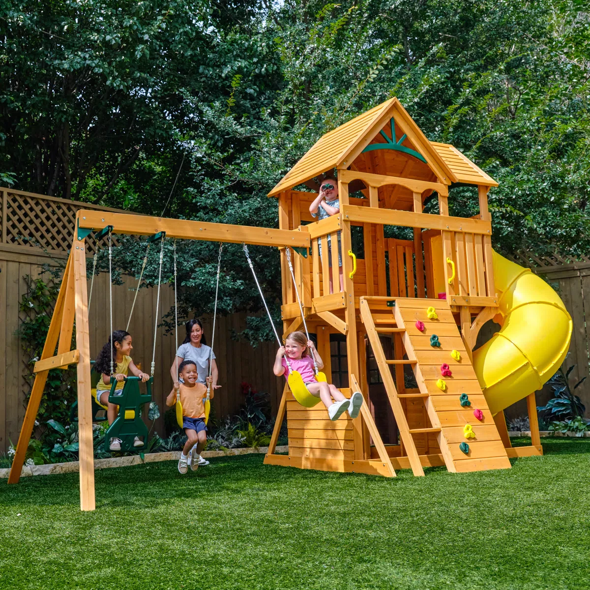 Boulder Station Wooden Swing Set / Playset with Tube Slide 5 Boxes - Image 3