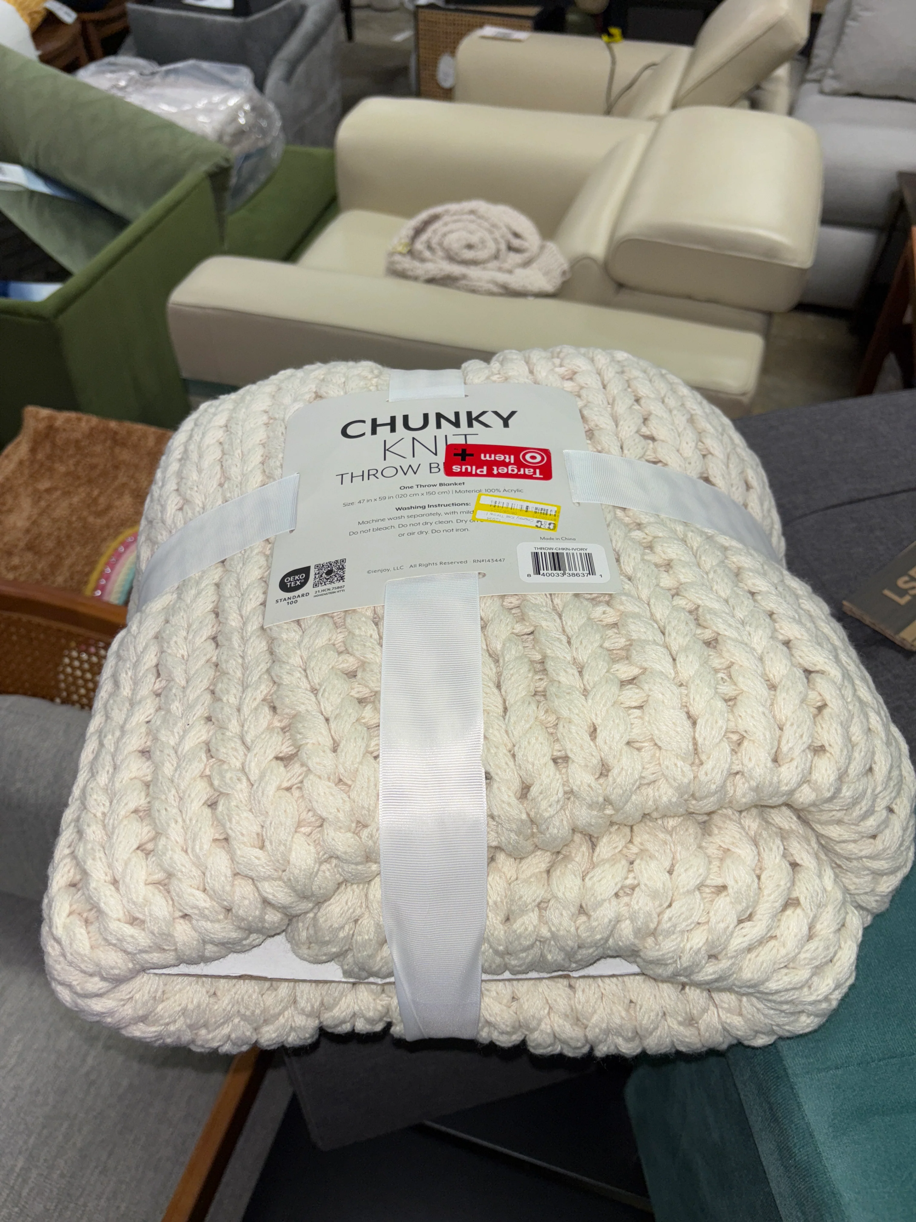 Braided Chunky Knit Throw Blanket - Ivory SHOWROOM ITEM - Image 2