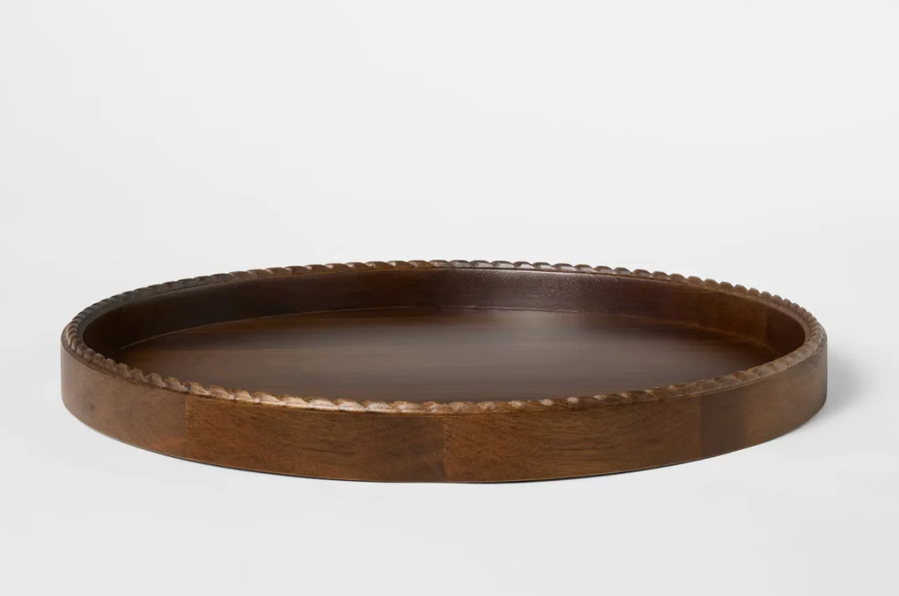 Braided Edge Wood Tray Dark Brown SHOWROOM ITEM
