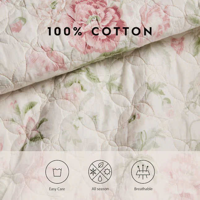 Breezy Floral 3 -Piece Pink Green Full/Queen Quilt Set - Image 5