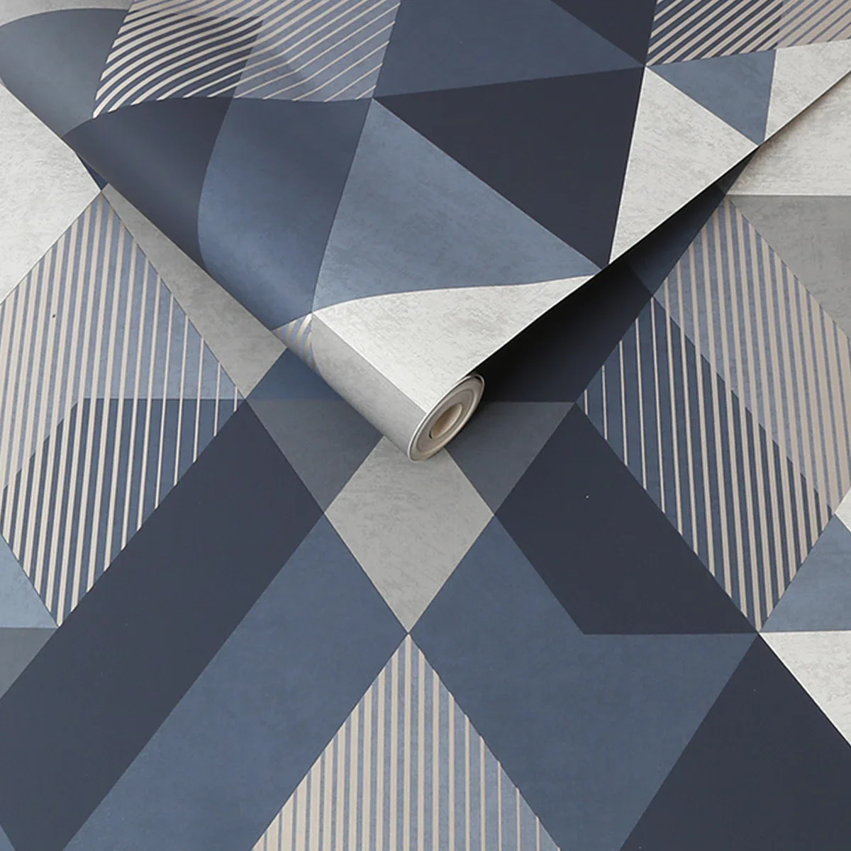 Brentton Diamond Navy Smooth Wallpaper Roll - Image 3