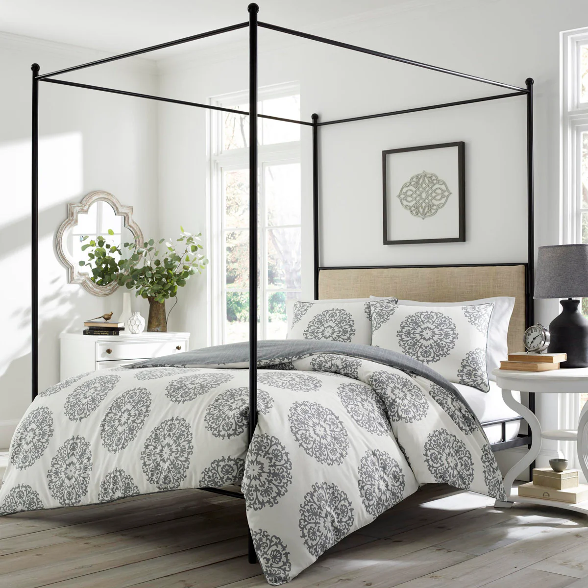 Bristol Gray/Cream 100% Cotton Reversible Traditional 3 Piece Comforter Set - Image 2