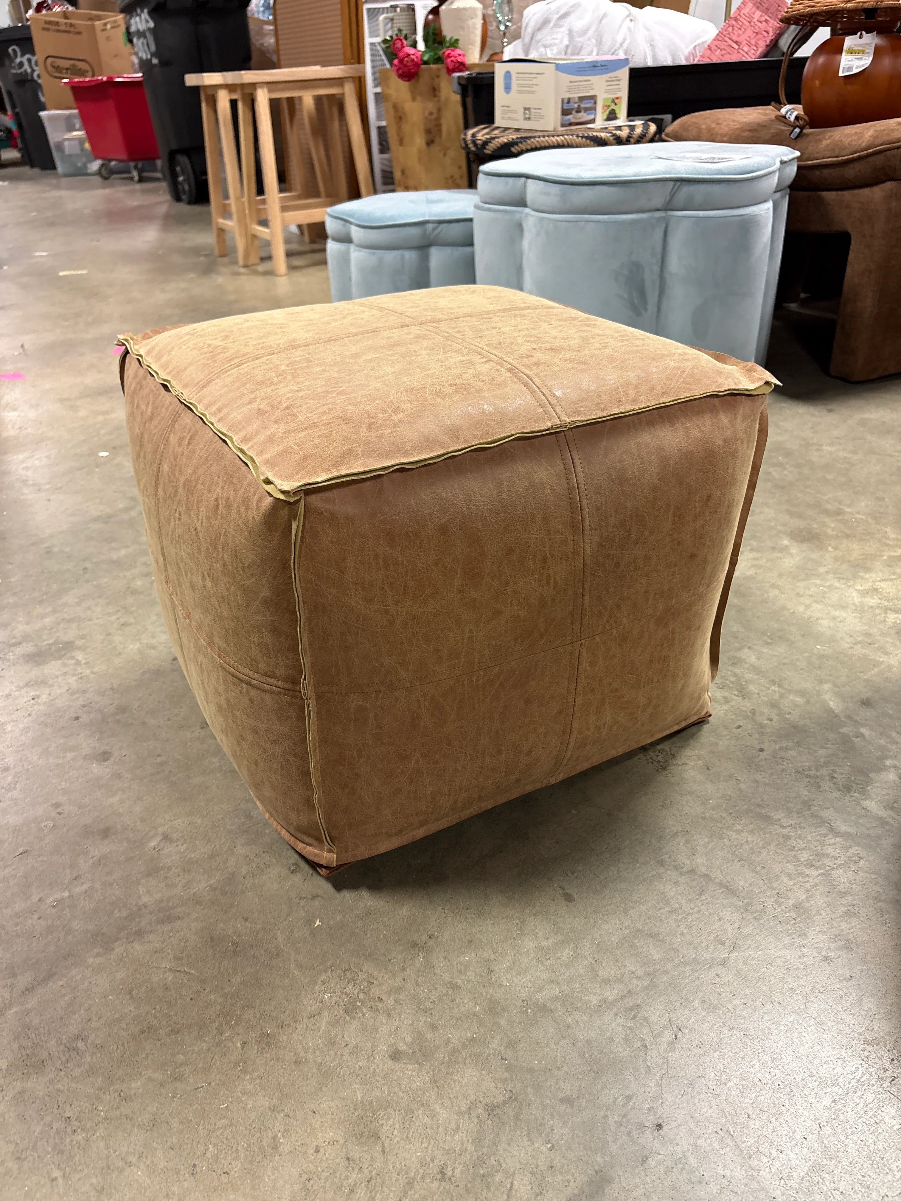 Brody 18" Wide Faux Leather Square Pouf Ottoman SHOWROOM ITEM - Image 2