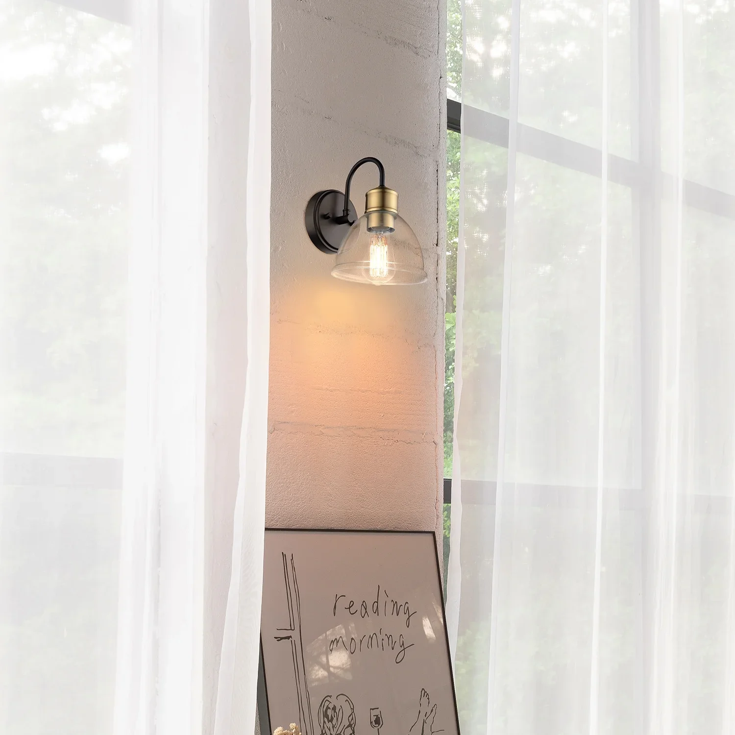 Brown 1-Light Dark Bronze Wall Sconce Light with Clear Glass Shade - Image 4