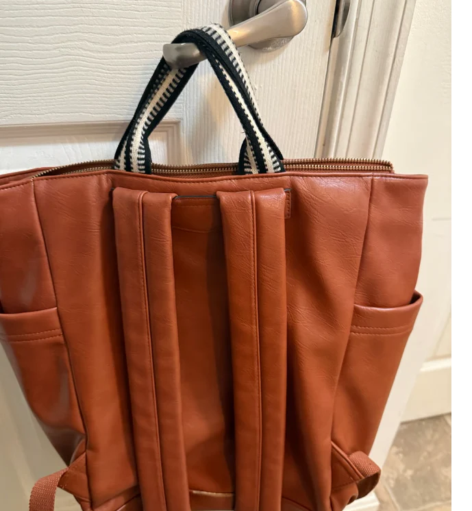 Brown Leather Backpack, - Image 2