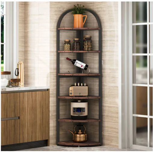 Brown Metal 6 -Shelf Corner Bookcase - Image 2