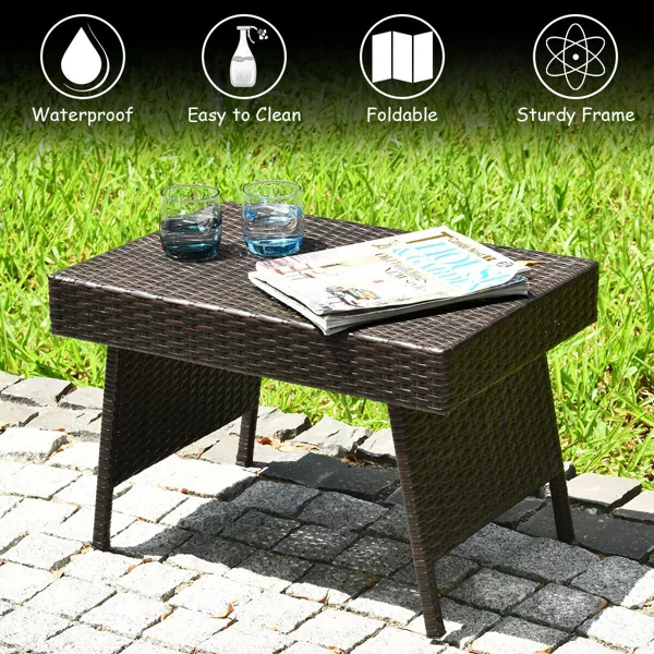 Brown Rectangle Wicker Outdoor Folding Side Table Coffee Table - Image 3