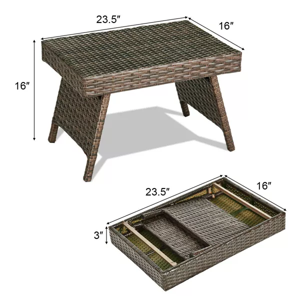 Brown Rectangle Wicker Outdoor Folding Side Table Coffee Table - Image 4