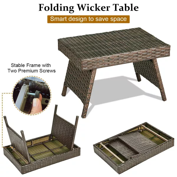 Brown Rectangle Wicker Outdoor Folding Side Table Coffee Table - Image 5