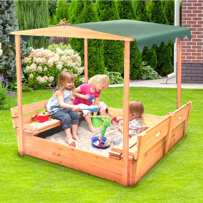 Brown Square Wood Sandbox - Image 2