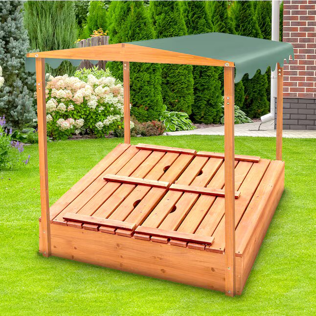 Brown Square Wood Sandbox - Image 3