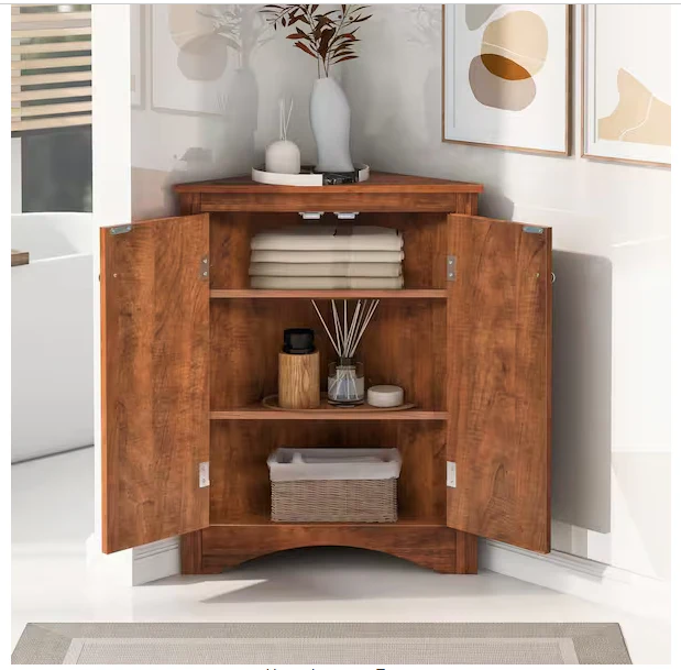 Brown Triangle Corner Storage Cabinet - Image 4