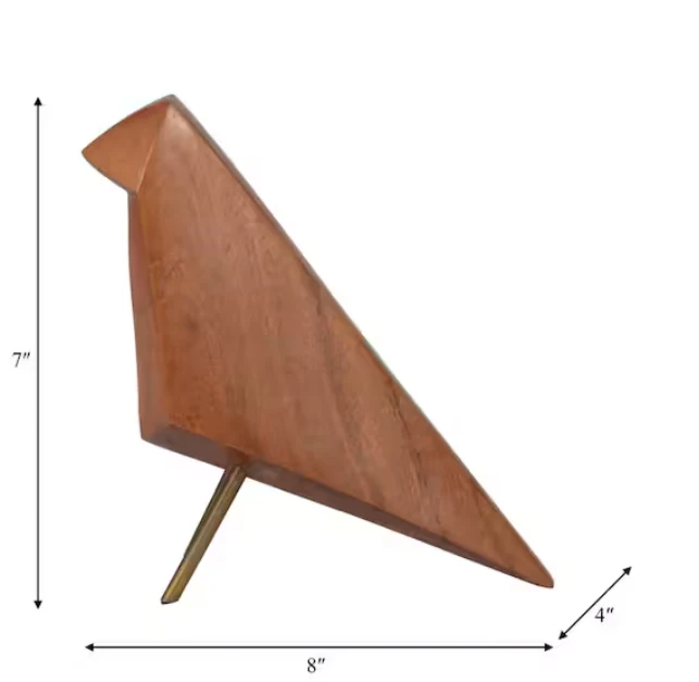 Brown Wood and Metal Modern Solid Standing Bird Figurine - Image 3