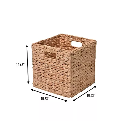 Bryce Classic Farmhouse Handwoven Hyacinth Collapsible Storage Cube Baskets with Handles - Image 4