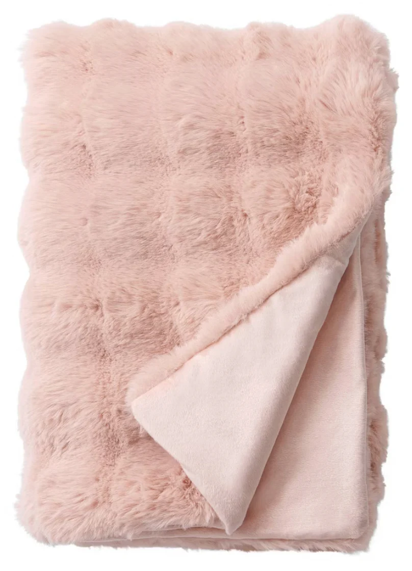 Bubble Faux Fur Throw Blanket Blush SHOWROOM ITEM