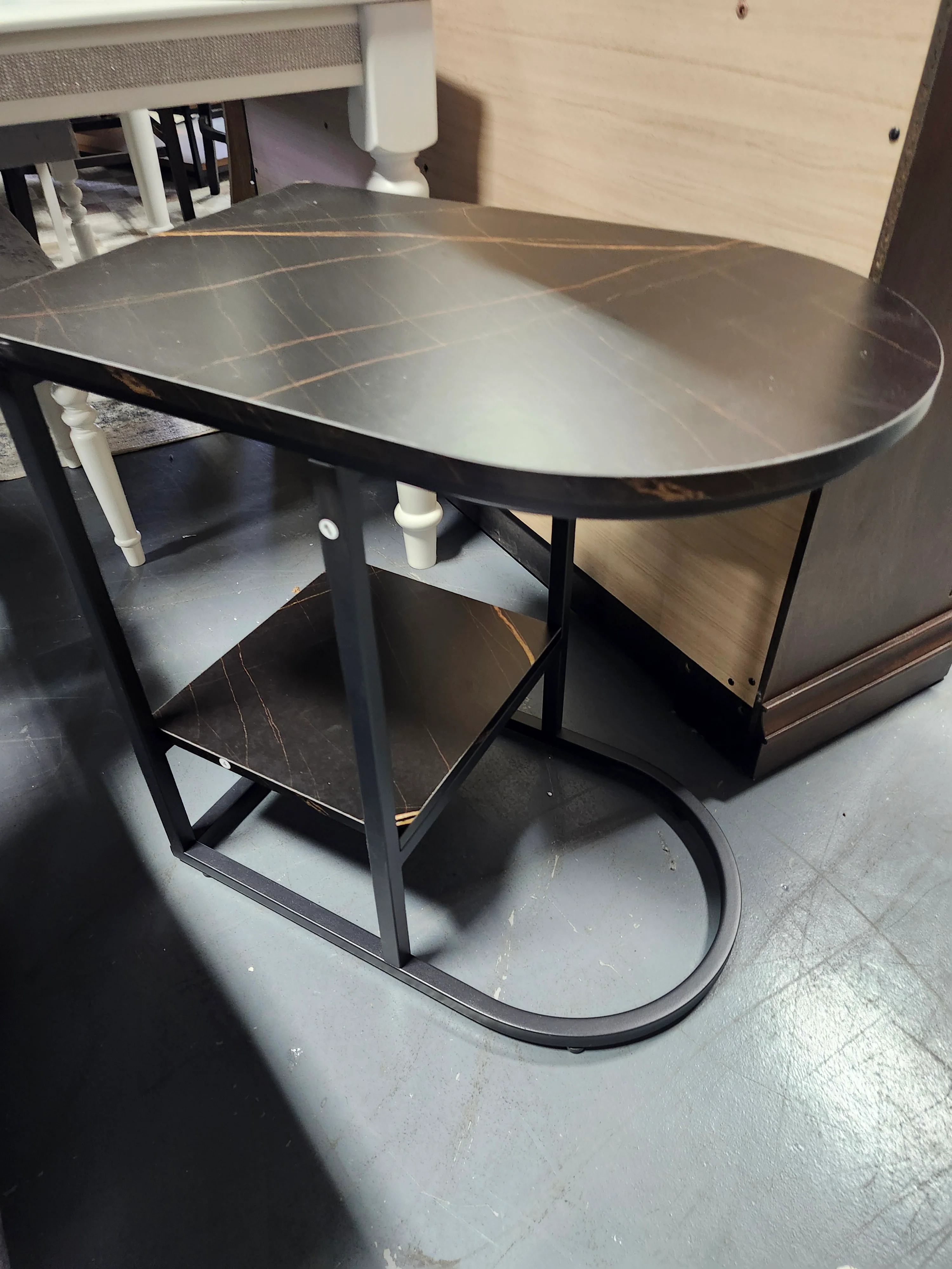 C-shaped Modern Sofa Side End Table with Faux Marble Tabletop SHOWROOM ITEM - Image 2
