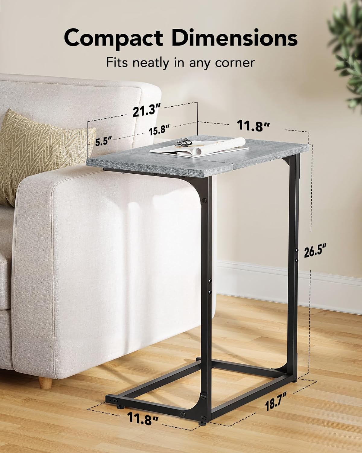 C-Shaped Side Table, C Table for Sofa, Grey - Image 4