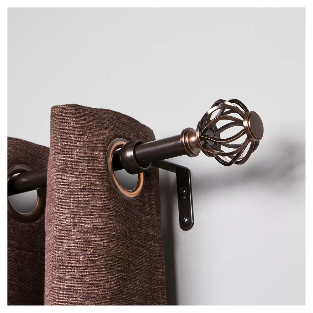 Cagio Curtain Rod Oil Rubbed Bronze: Adjustable Steel Rod, Cage Finial, Single Curtain Rod, - Image 3