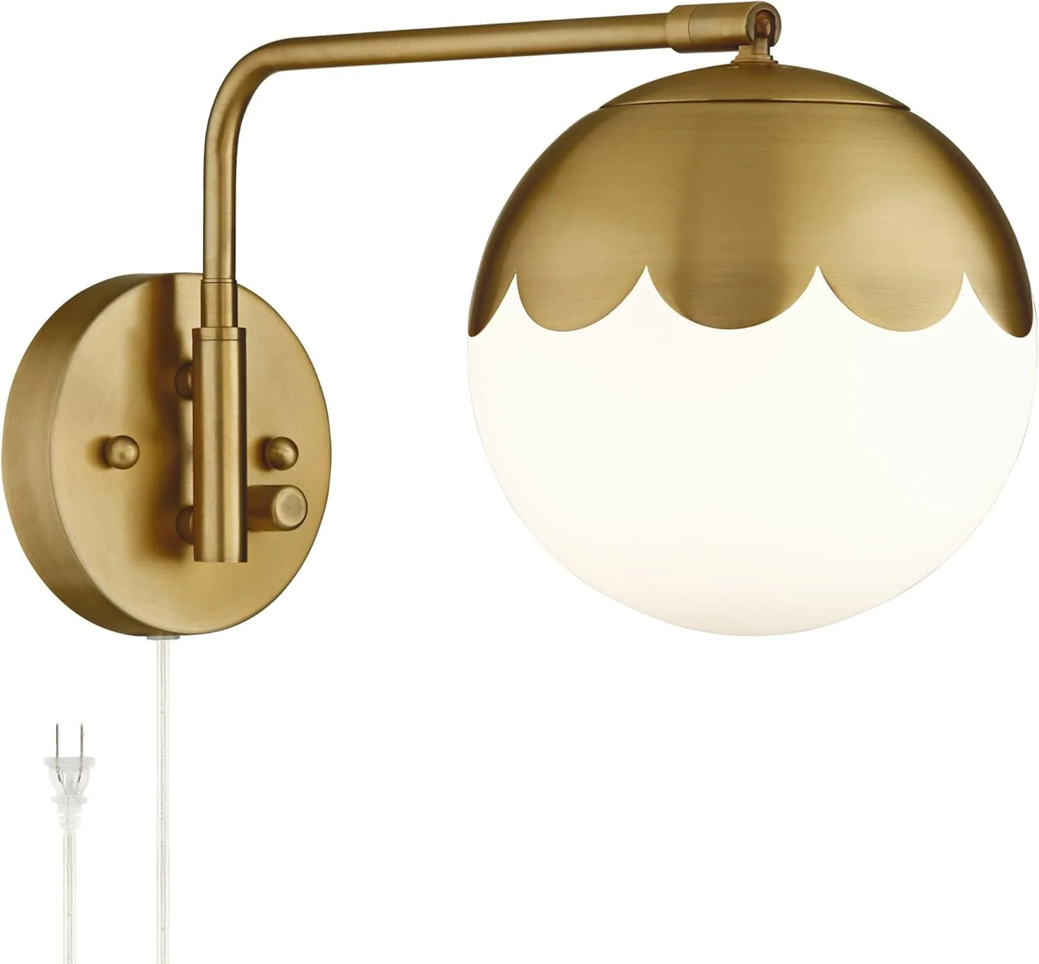 Brass and Glass Globe Plug-In Wall Lamp - Image 4