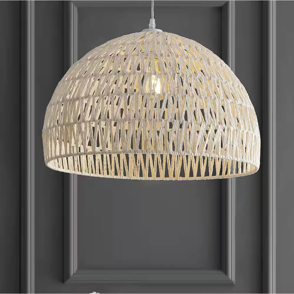 Campana Woven Rattan Dome LED Pendant-Light in Cream - Set of 2 - Image 4