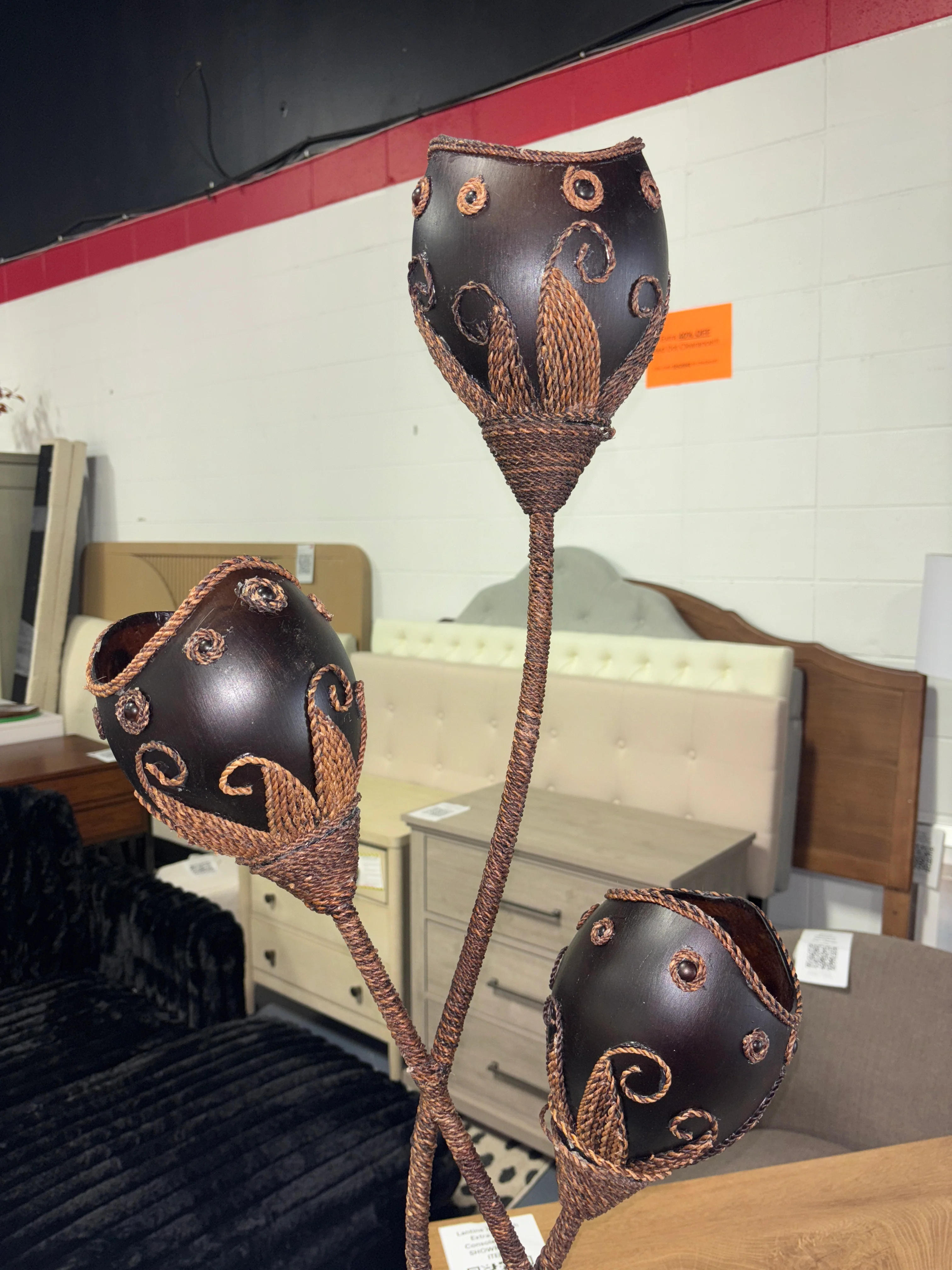 Campuzano Dried Plant Brown Floor Lamp with Decorated Orange Lamp Shades SHOWROOM ITEM - Image 3