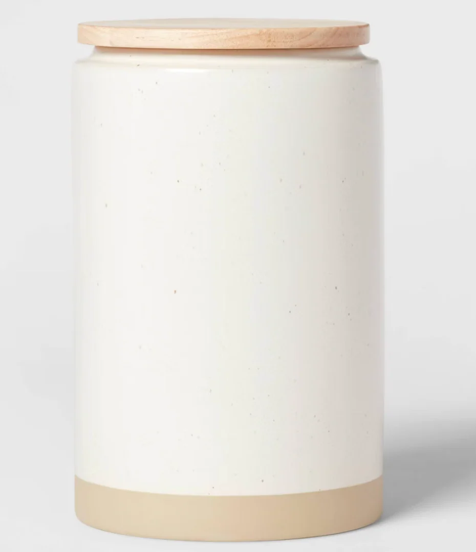 Camwood Collection Large Stoneware Canister with Wood Lid Cream - Threshold™: Kitchen Food Storage Canister, 128oz SHOWROOM ITEM