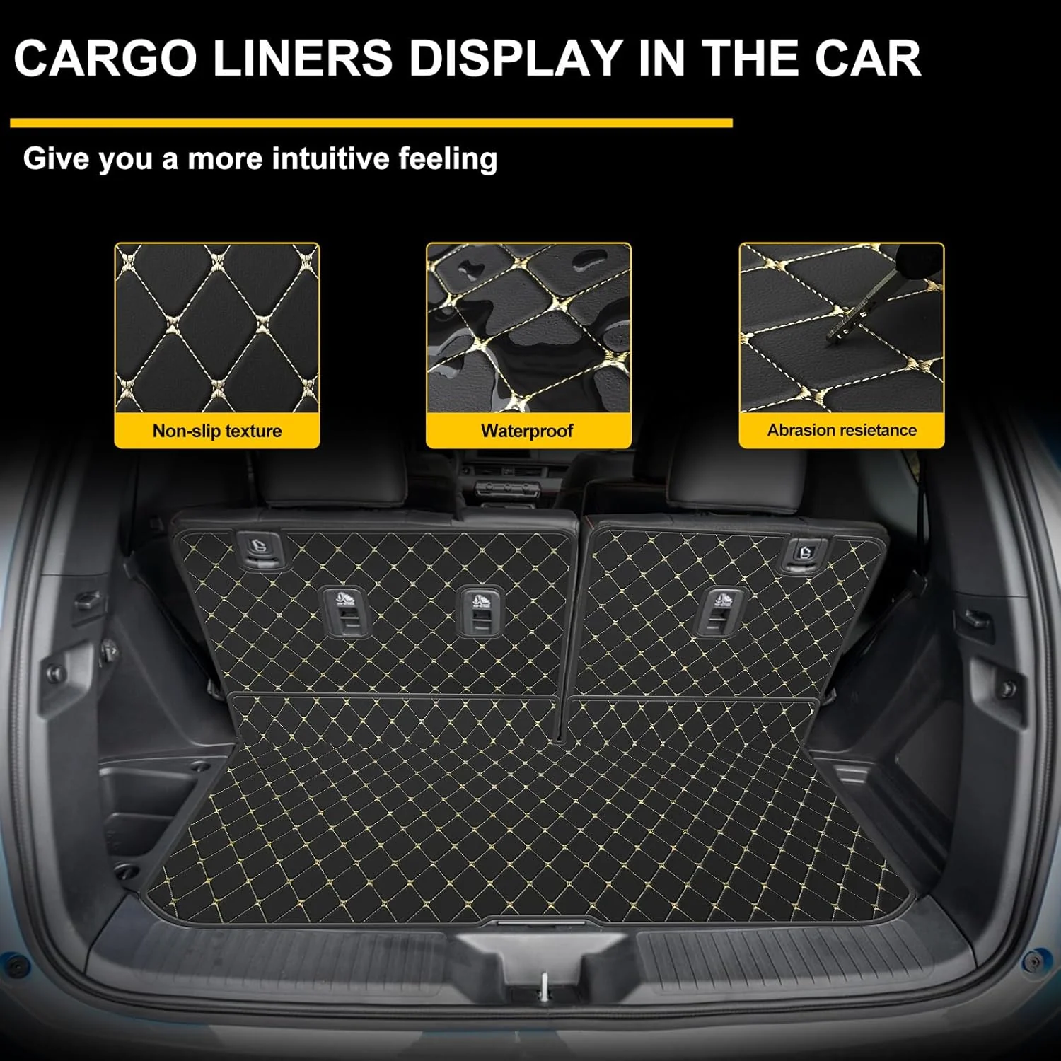 Cargo Liner & Backrest Mat Fit for Honda Pilot : Leather Trunk Mat Back Seat Cover Protector - All Weather Protection PU Leather - Image 2