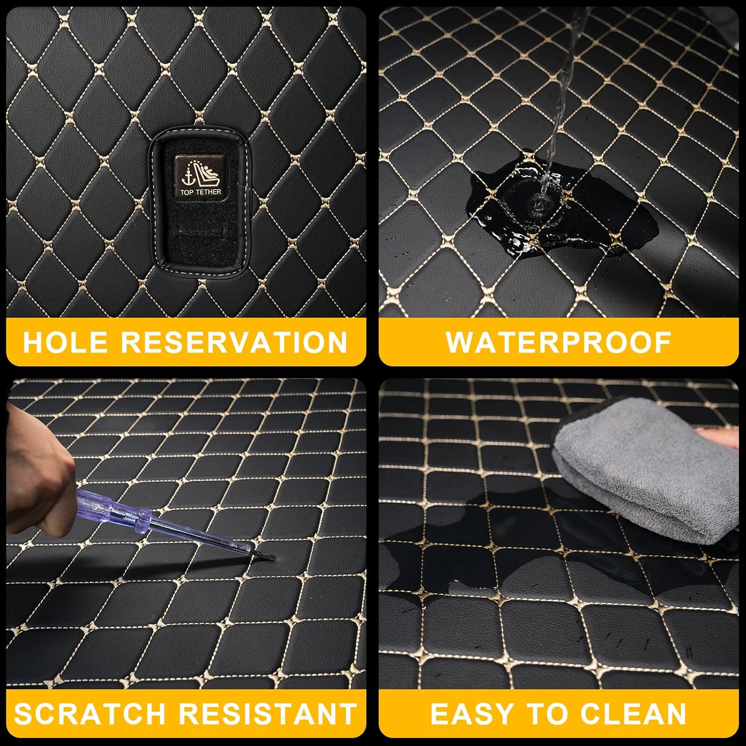 Cargo Liner & Backrest Mat Fit for Honda Pilot : Leather Trunk Mat Back Seat Cover Protector - All Weather Protection PU Leather - Image 4